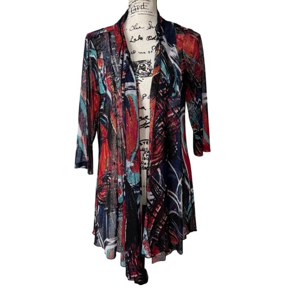 Ali Miles Sweaters - Ali Miles Womens Cardigan Open Front Sheer Abstract Lightweight Artsy Size M